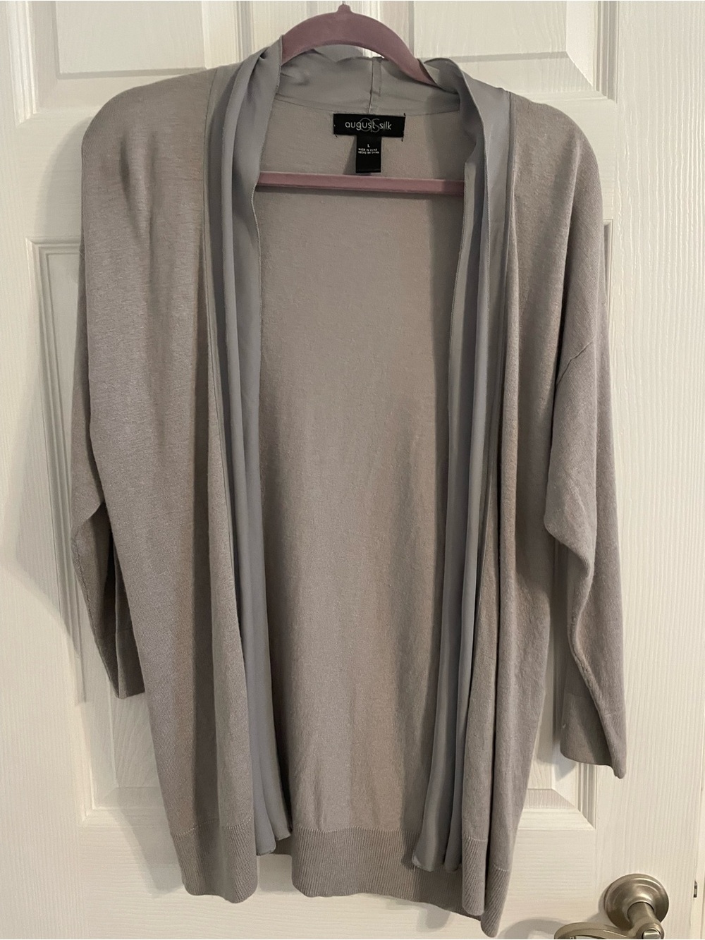 august silk Gray Open-Front Draped Cardigan
